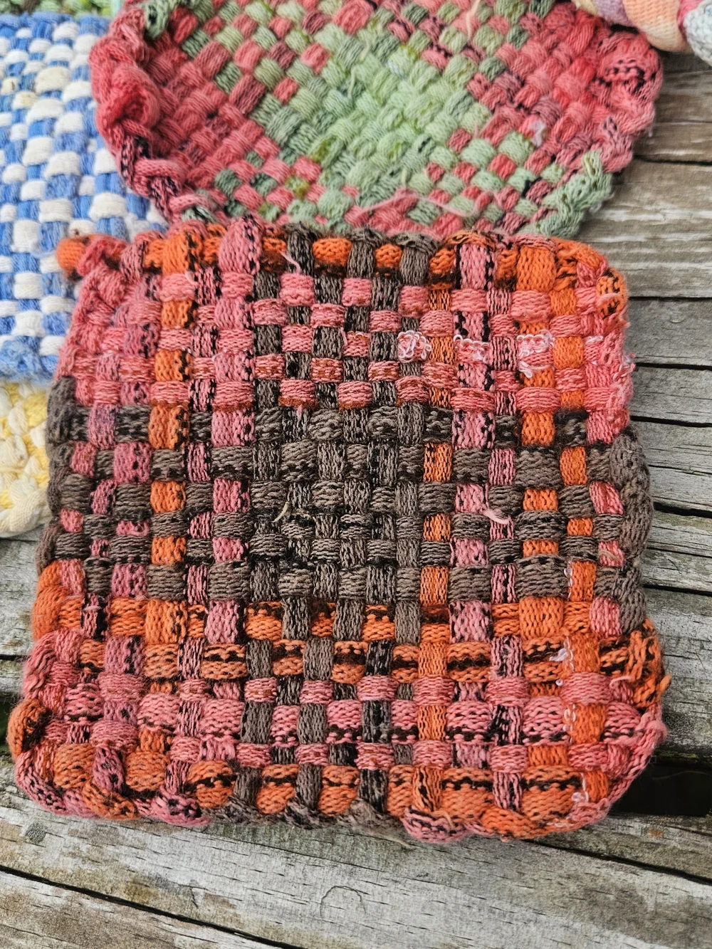 Colorful Handmade Woven Potholders and Hot Pads Made from Cotton Jersey Loops